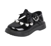 Generisch Zapatos de piel suave para niños, niñas, corazones, piel sintética, zapatos de noche, zapatos de trekking ligeros, cómodos, planos, lazos, flexibles, mocasines, transpirables, Negro , 28 EU