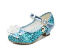 Generisch Zapatos de princesa de cristal para niñas, con purpurina, tacones de aguja con lentejuelas para fiestas, bodas, cumpleaños, mocasines para niños, cosplay, bodas, zapatos escolares, azul, 26