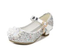 Generisch Zapatos de princesa de cristal para niñas, con purpurina, tacones de aguja con lentejuelas para fiestas, bodas, cumpleaños, mocasines para niños, cosplay, bodas, zapatos escolares, plata, 37