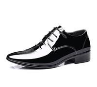 Generisch Zapatos de punta para hombre, de tacón bajo, de piel para hombre, color negro, ligeros, impermeables, antideslizantes, con cordones, de un solo color, transpirables, tacón de bloque, Negro