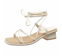 Generisch Zapatos de verano para mujer comercio exterior sandalias de gran tamaño 2025 verano nuevo estilo hada anillo de pie con tiras zapatos romanos una palabra tacón cuadrado sandalias de tacón