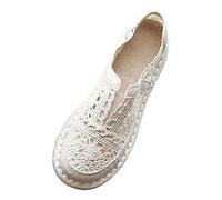 Generisch Zapatos deportivos de mujer 2023 Primavera/Verano Zapatos de pescador de mujer Zapatos de mujer de lino con encaje con cabeza plana Sandalias de malla Zapatos perezosos, beige, 37 EU