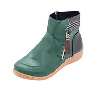 Generisch Zapatos diabéticos para mujer, botas de invierno, botas de nieve, forradas, suaves, cómodas, con cremallera lateral, botas de invierno retro cortas, verde, 37 EU