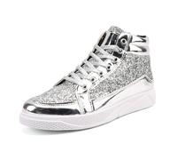 Generisch Zapatos Diseño Hombres 46 Moda Hombre Cuero Claro con Lentejuelas Suela Gruesa Zapatos Casuales Alto Zapatos Casuales Cómodas Zapatillas de deporte Ofertas Hombre, plata, 42 EU