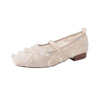 Generisch Zapatos elegantes para mujer, elegantes y casuales, con puntera redonda e inserciones de malla transpirable para un cómodo todo el día, Blanco, 39 EU