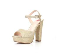 Generisch Zapatos europeos de moda para mujer, con hebillas, 13 cm de grosor, tacón superalto, sandalias grandes, dorado, 40 EU