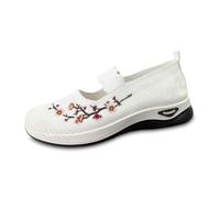 Generisch Zapatos extra anchos para mujer, diseño bordado, ligeros, cómodos, para el día a día, zapatos suaves y sensibles para mujer, Blanco, 37 EU