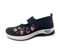 Generisch Zapatos extra anchos para mujer, diseño bordado, ligeros, cómodos, para el día a día, zapatos suaves y sensibles para mujer, azul oscuro, 41 EU