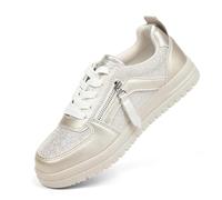 Generisch Zapatos planos para mujer con cordones europeos y talla grande con punta redonda plana, color liso y brillante, dorado, 43 EU