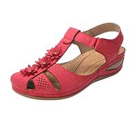 Generisch Zapatos solos Mujeres Huecas Mujeres Cómodas Sandalias Tobillo Suave Niñas Redondo Zapatos Casual Mujer Zapatos Zapatos Mujer Zapatillas de Deporte Rolling Suave, rojo, 42 EU