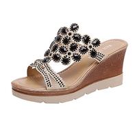 Generisch Zapatos transpirables de playa para mujer, sandalias de diamantes de imitación, cuñas de verano, resbalones de mujer, cuñas, zapatos de payaso, Negro , 39 EU