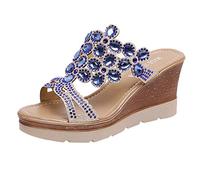 Generisch Zapatos transpirables de playa para mujer, sandalias de diamantes de imitación, cuñas de verano, resbalones de mujer, cuñas, zapatos de payaso, azul, 38 EU