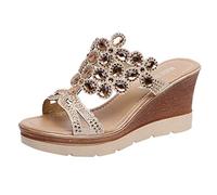 Generisch Zapatos transpirables de playa para mujer, sandalias de diamantes de imitación, cuñas de verano, resbalones de mujer, cuñas, zapatos de payaso, beige, 38 EU
