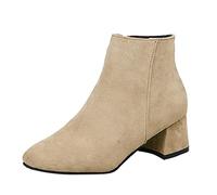 Generisch Zipper Block Women's Side Short Solid Heel Boots Fashion Boots Color Botas de Mujer, beige, 38 EU