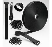 GENESIS® Sujetacables Reutilizables, Bridas Negras + 30 hebillas + 5 Ganchos, Abrazadera de Cable de Longitud de Corte Libre, Uso Oficina, Jardin, Hogar, Nylon Negro (10m x 2cm)