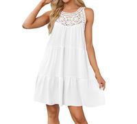 Genfien Vestidos Casuales Mujer Sin Mangas Vestidos Boho Ahuecado A-Line Vestidos de Playa con Bolsillos