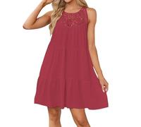 Genfien Vestidos Casuales Mujer Sin Mangas Vestidos Boho Ahuecado A-Line Vestidos de Playa con Bolsillos