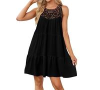 Genfien Vestidos Casuales Mujer Sin Mangas Vestidos Boho Ahuecado A-Line Vestidos de Playa con Bolsillos