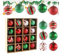 GENHH 16 bolas de Navidad, 6 cm, adornos navideños para árbol, adornos para el árbol de Navidad para la decoración, serie clásica tema rojo, verde y blanco