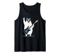 Genial Gato Guitarrista Dibujos Animados Rockstar gráfico juguetón Camiseta sin Mangas
