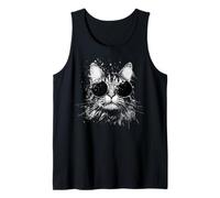 Genial Maine Coon Cat con Gafas de Sol White Splash Art Cats Camiseta sin Mangas