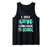 Genial Regalo Retro para Estudiantes de Primer año con Texto en inglés «I Just Love Going Back to School» Camiseta sin Mangas