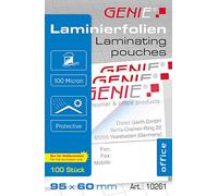 Genie 10261 - Fundas de plastificación (100 unidades, formato de tarjeta de visita, 95 x 60 mm, 100 micrones, compatibles con plastificadoras termales)