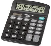 Genie 225 BD de 12 dígitos calculadora, Dual Power (Solar y batería), diseño compacto, color negro