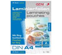 Genie - A4 Laminating Pouches with Margin and Perforations - Pack of 25 - Transp