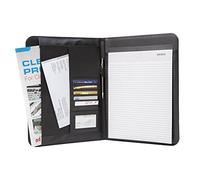 Genie elegante - Carpeta archivadora, A4, extra fina y resistente, piel sintética, incluye: bloc de notas, portalápices, bolsillo, compartimento para tarjetas de visita., color negro