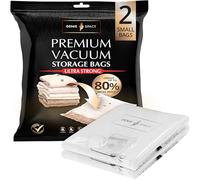 GENIE SPACE - Bolsas de Vacío Premium Increíblemente Fuertes Ahorro de Espacio | 2 x PEQUEÑA (60x40cm) | Herméticas y Reutilizables | 80% más espacio | Ropa, Toallas, Ropa de Cama, Edredones y más