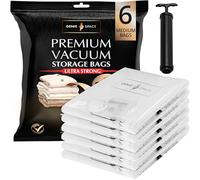 GENIE SPACE Bolsas de Vacío Premium para Ropa, Ropa de Cama y Viaje - Herméticas, Reutilizables y Sin Olor - Sello Doble - Tamaño Mediano 70×50 cm - Paquete de 6 con Bomba de Viaje