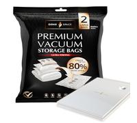 GENIE SPACE Bolsas de Vacío Premium para Ropa, Ropa de Cama y Viaje - Herméticas, Reutilizables y Sin Olor - Sello Doble - Tamaño Grande 80×60 cm - Paquete de 2