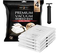 GENIE SPACE Bolsas de Vacío Premium para Ropa, Ropa de Cama y Viaje - Herméticas, Reutilizables y Sin Olor - Sello Doble - Tamaño Máxi 110x90 cm - Paquete de 4 con Bomba de Viaje