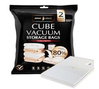 GENIE SPACE Bolsas de Vacío Tipo Cubo para Ropa, Ropa de Cama y Altillo - Herméticas, Reutilizables y Sin Olor - Cierre Doble - Tamaño Grande 80×60×32 cm - Paquete de 2