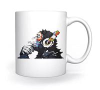 GENIGMAE Banksy Dj Monkey Thinker Con Auriculares Taza Blanco Para el Café Té Capuchino Cacao Mug Coffee Tea Cappuccino