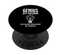 Genio EN EL Trabajo Pero Se Distrae Fácilmente con Snacks Funny Brain PopSockets PopGrip Adhesivo