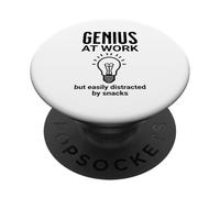 Genio EN EL Trabajo Pero Se Distrae Fácilmente con Snacks Funny Brain PopSockets PopGrip Adhesivo