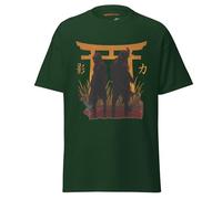 Geniogoods Camiseta inspirada en Assassin's Creed Shadows, obra de arte de Samurai of Shadows con diseño de puerta Torii, guerrero japonés y estética Shinobi para jugadores, verde, XL