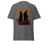 Geniogoods Camiseta inspirada en Assassin's Creed Shadows, obra de arte de Samurai of Shadows con diseño de puerta Torii, guerrero japonés y estética Shinobi para jugadores, gris oscuro, M