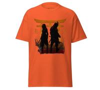 Geniogoods Camiseta inspirada en Assassin's Creed Shadows, obra de arte de Samurai of Shadows con diseño de puerta Torii, guerrero japonés y estética Shinobi para jugadores, naranja, S