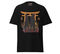 Geniogoods Camiseta inspirada en Assassin's Creed Shadows, obra de arte de Samurai of Shadows con diseño de puerta Torii, guerrero japonés y estética Shinobi para jugadores, Negro, M