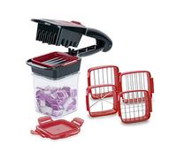 Genius A27165 Nicer Dicer Quick XXL - Juego de picadora con 3 cuchillas intercambiables y recipiente colector de 320 ml en formato manual, 30 cubos o 10 rebanadas con un clic, acero inoxidable