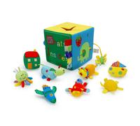 Genius Baby Toys Box para bebs - What's Inside Box con 8 juguetes sensoriales para beb 7 """" Cubo cuadrado - Deluxe Tamao perfecto para manos peque