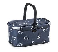 Genius Cesta de la Compra Falko Premium Azul Oscuro con Ancla, Bolsa de la Compra de 22 l, Plegable, con Tapa, Cesta de Transporte con asa de Aluminio para Viajes