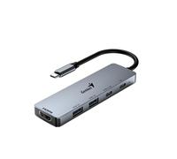 Genius Concentrador USB UH-500 5 en 1, HDMI, USB-C de 100 W, un puerto de datos USB-C 3.0 y 2 USB-A 3.0 para transferir datos a ordenadores a través de un conector USB tipo C