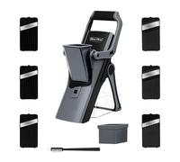 Genius Cortador de verduras Nicer Dicer Mando 12 piezas, cortador de verduras, cortador de pepino, cortador de verduras con 6 cuchillas intercambiables, cepillo de cocina (negro-gris)