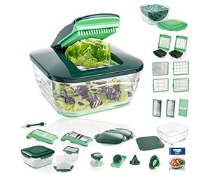 Genius Nicer Dicer Chef Deluxe XXL 37 piezas con cuenco de cristal, cortador de tomates, verduras y colador 3 en 1, picadora de cebolla, cortador de patatas