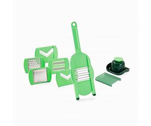 Genius Nicer Dicer Speed Light - Rallador manual con hoja en V, 8 piezas, rallador ajustable, color verde oscuro, plateado y verde