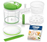 Genius Nicer Dicer Twist A29187 - Juego de 9 picadoras universales (cortador de verduras manual con cordón, escurridor de ensalada y tamiz, cortador de cebollas para picar + puré de 1000 ml